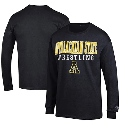 Men's Champion Black Appalachian State Mountaineers Wrestling Stacked Logo Long Sleeve T-Shirt