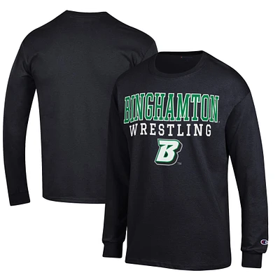 Men's Champion Black Binghamton Bearcats Wrestling Stacked Logo Long Sleeve T-Shirt