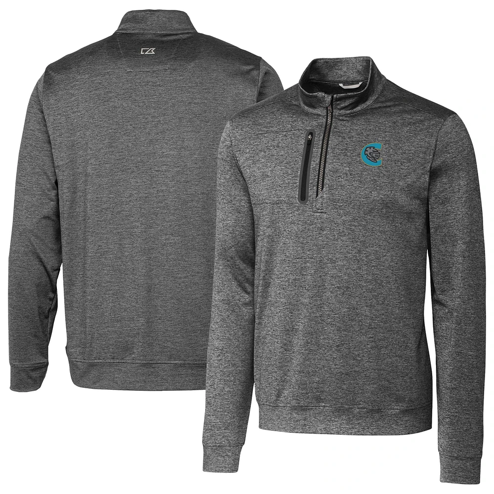 Men's Cutter & Buck Gray Charlotte Knights Stealth Heathered Quarter-Zip Top
