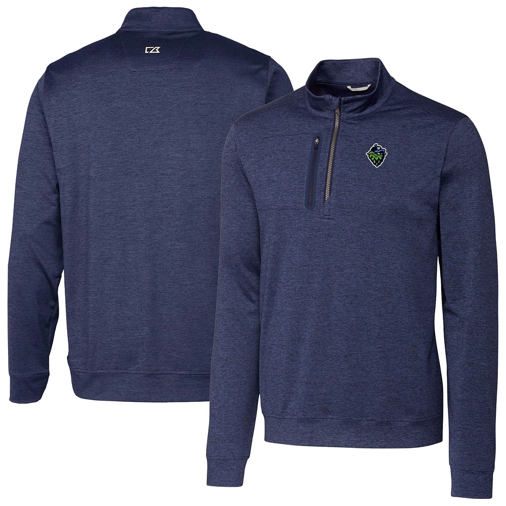 Men's Cutter & Buck Navy Hillsboro Hops Stealth Heathered Quarter-Zip Top