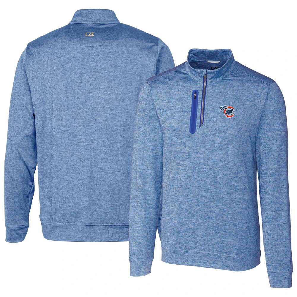 Men's Cutter & Buck Blue Iowa Cubs Stealth Heathered Quarter-Zip Top