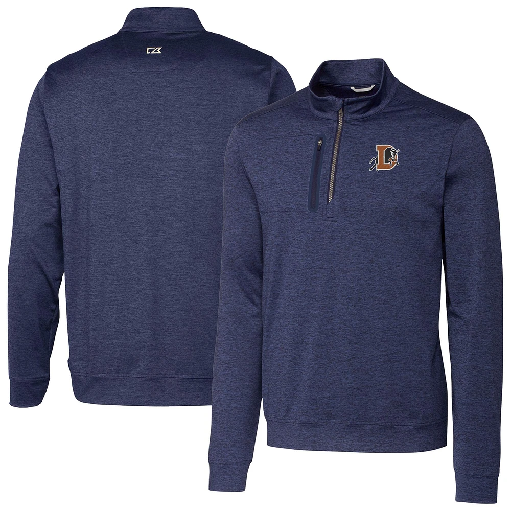 Men's Cutter & Buck Navy Durham Bulls Stealth Heathered Quarter-Zip Top