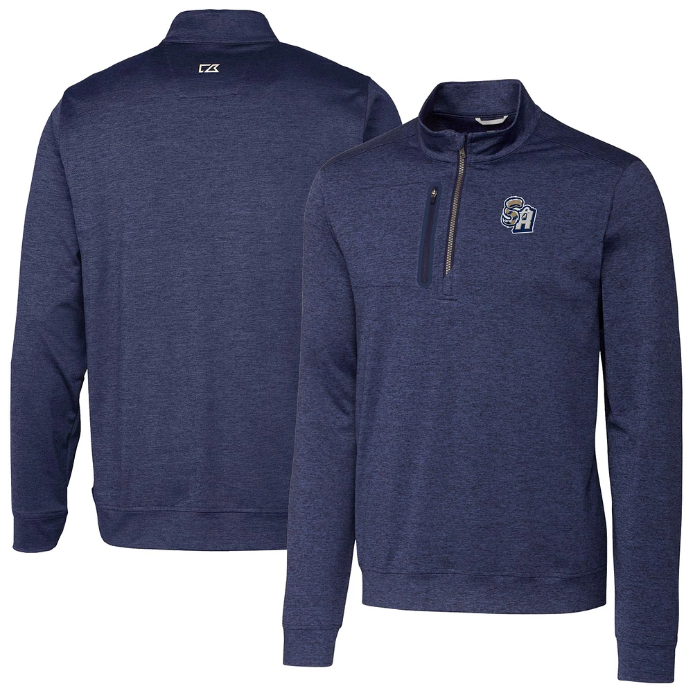 Men's Cutter & Buck Navy San Antonio Missions Stealth Heathered Quarter-Zip Top