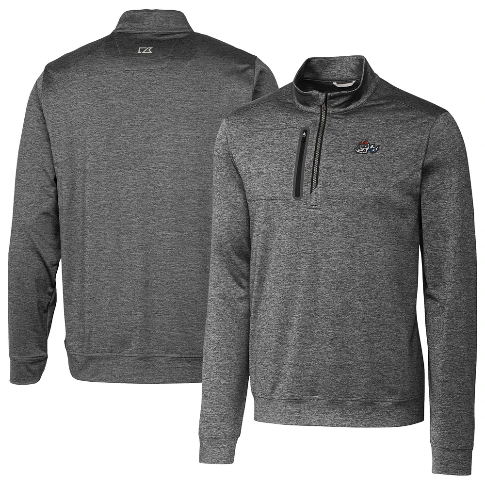 Men's Cutter & Buck Gray Rocket City Trash Pandas Stealth Heathered Quarter-Zip Top