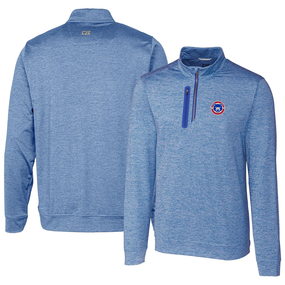 Men's Cutter & Buck Blue South Bend Cubs Stealth Heathered Quarter-Zip Top