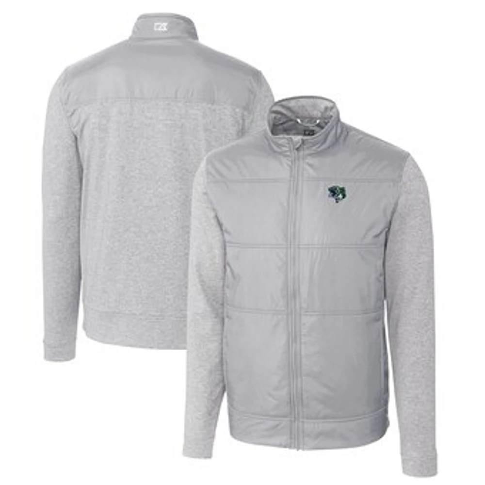 Men's Cutter & Buck Gray Gwinnett Stripers Stealth Hybrid Quilted Full-Zip Windbreaker Jacket