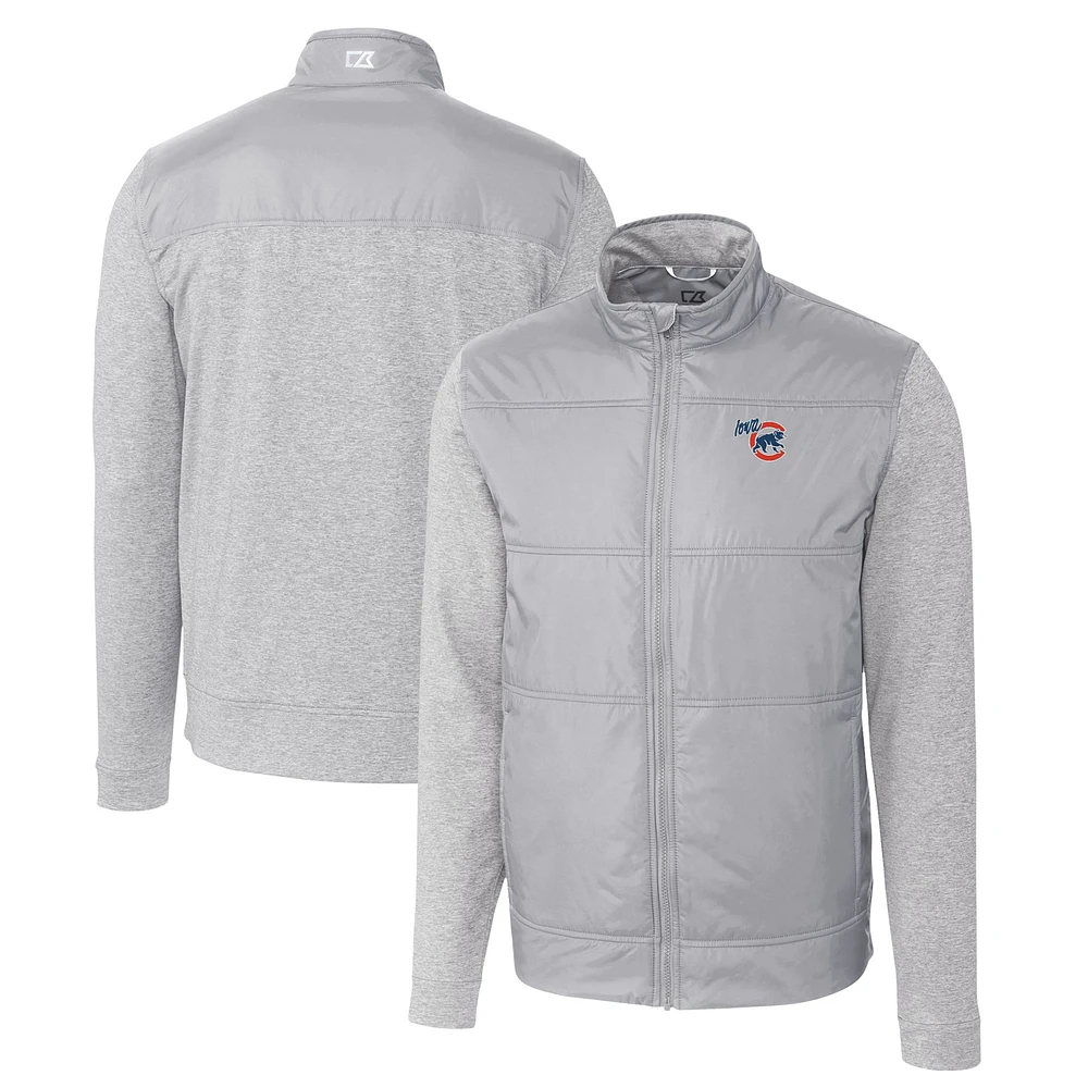 Men's Cutter & Buck Gray Iowa Cubs Stealth Hybrid Quilted Full-Zip Windbreaker Jacket
