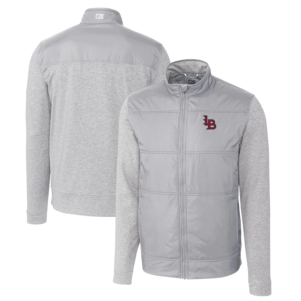Men's Cutter & Buck Gray Louisville Bats Stealth Hybrid Quilted Full-Zip Windbreaker Jacket