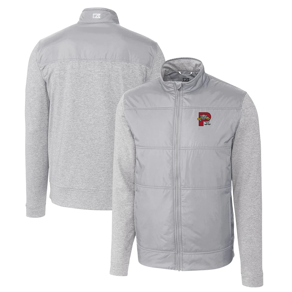 Men's Cutter & Buck Gray Portland Sea Dogs Stealth Hybrid Quilted Full-Zip Windbreaker Jacket