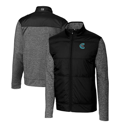 Men's Cutter & Buck Black Charlotte Knights Stealth Hybrid Quilted Full-Zip Windbreaker Jacket