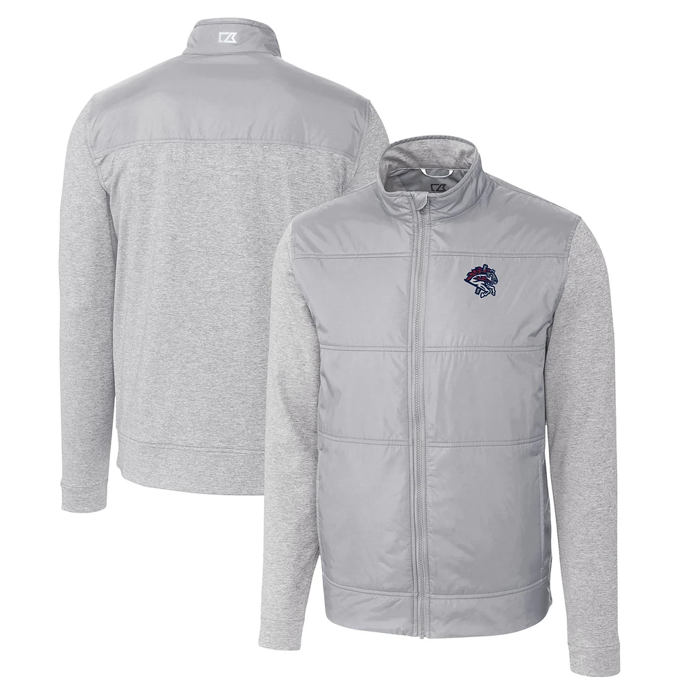 Men's Cutter & Buck Gray Binghamton Rumble Ponies Stealth Hybrid Quilted Full-Zip Windbreaker Jacket