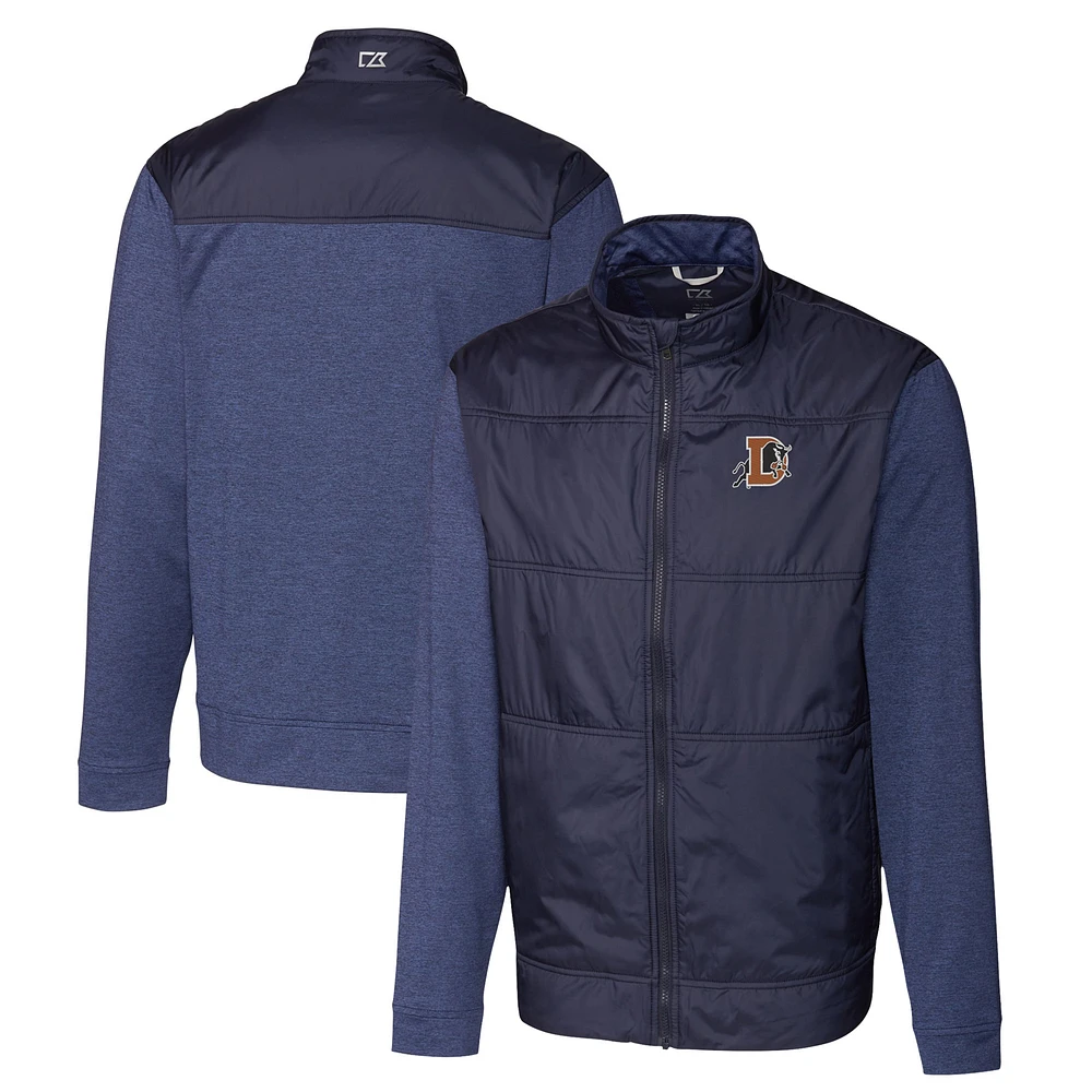 Men's Cutter & Buck Navy Durham Bulls Stealth Hybrid Quilted Full-Zip Windbreaker Jacket