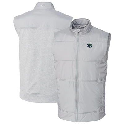 Men's Cutter & Buck Gray Gwinnett Stripers Stealth Hybrid Quilted Full-Zip Windbreaker Vest
