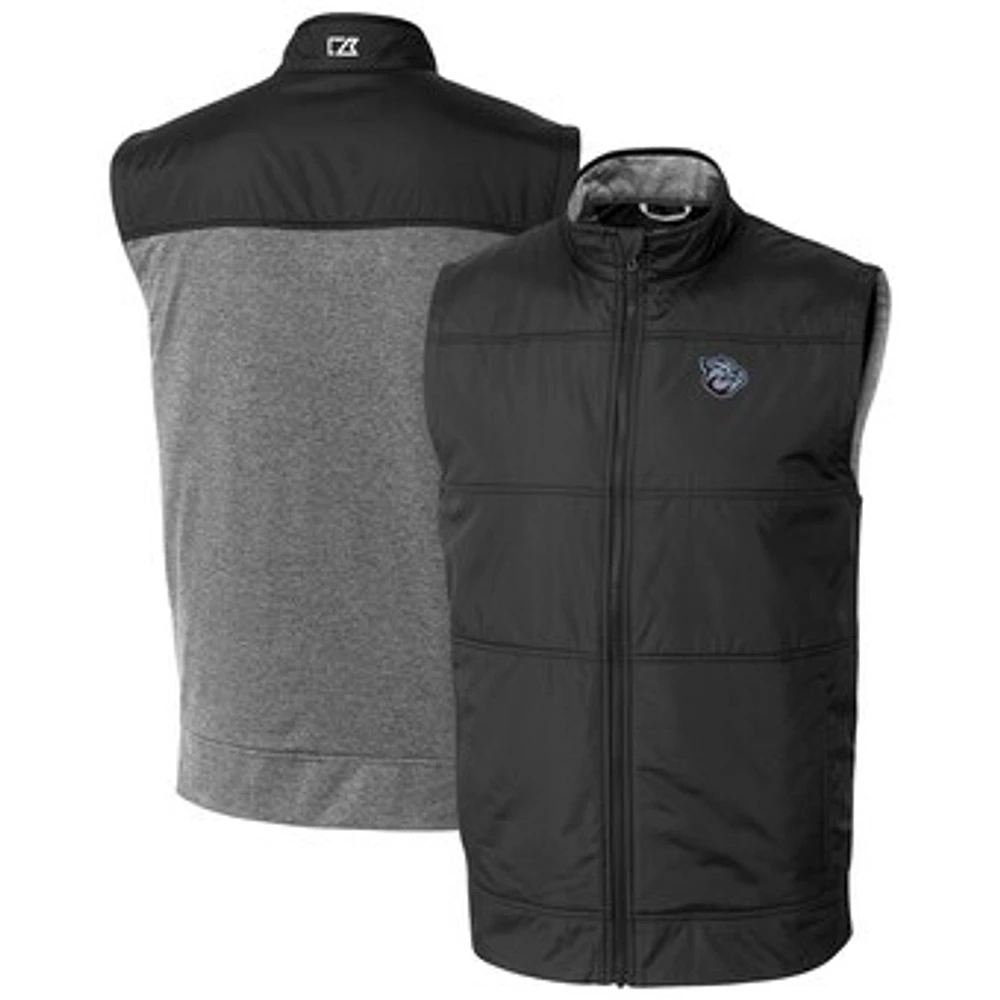 Men's Cutter & Buck Black Lehigh Valley IronPigs Stealth Hybrid Quilted Full-Zip Windbreaker Vest