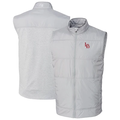 Men's Cutter & Buck Gray Louisville Bats Stealth Hybrid Quilted Full-Zip Windbreaker Vest