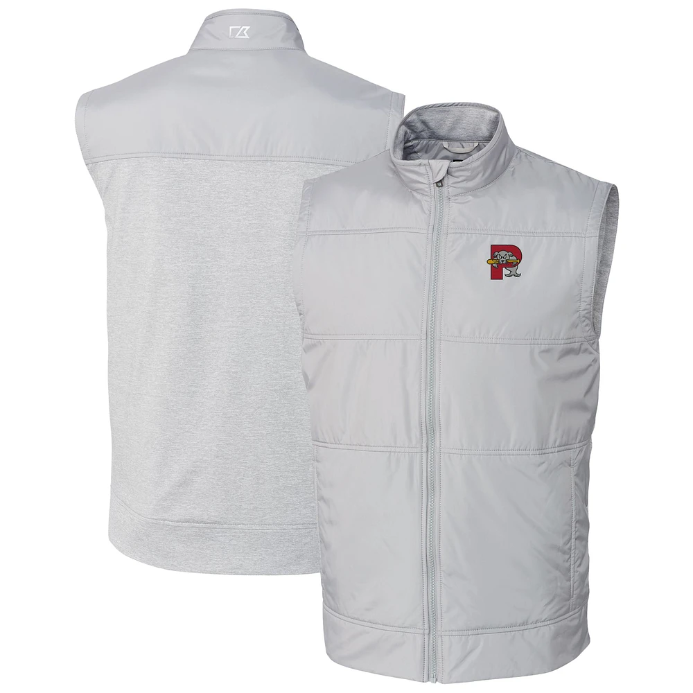Men's Cutter & Buck Gray Portland Sea Dogs Stealth Hybrid Quilted Full-Zip Windbreaker Vest