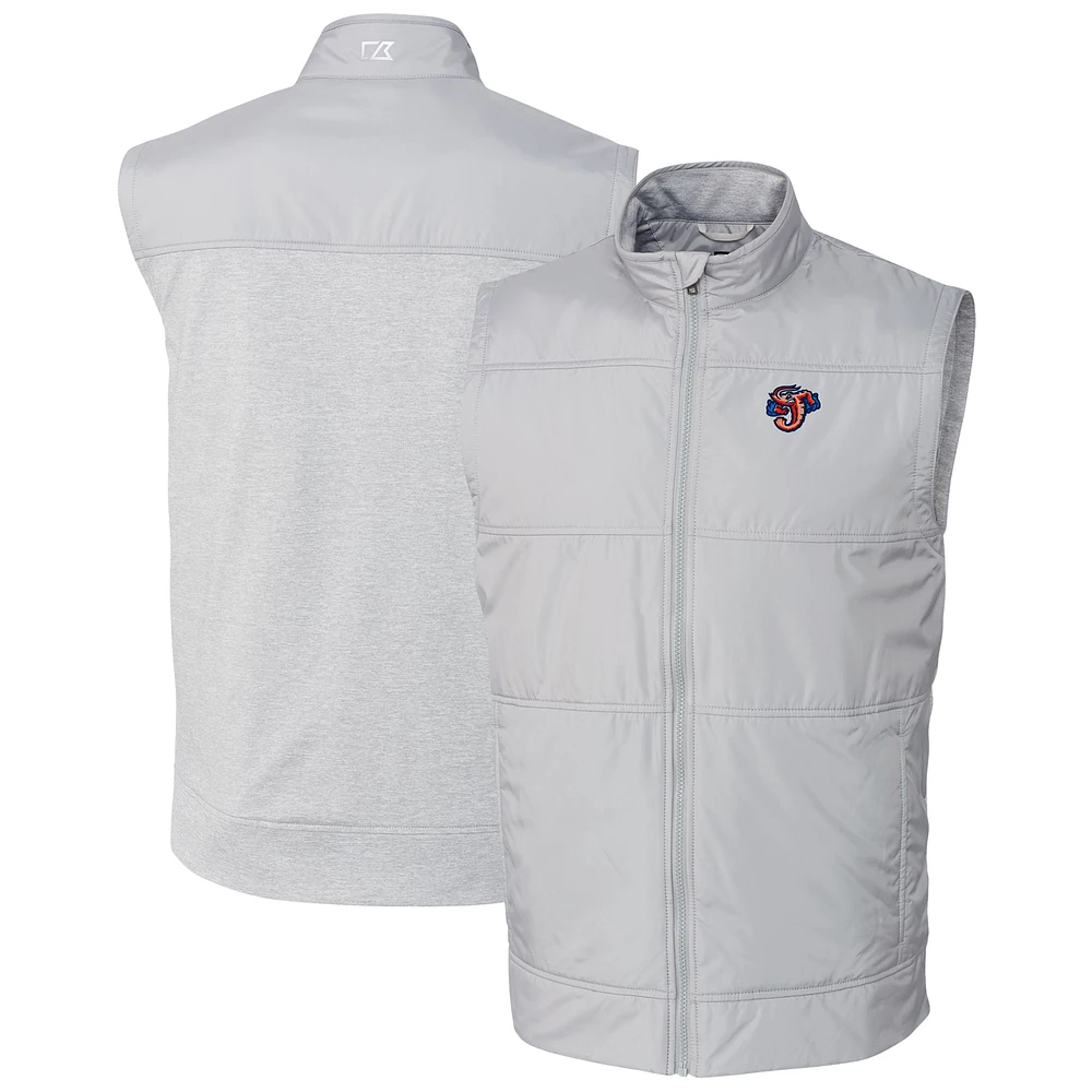Men's Cutter & Buck Gray Jacksonville Suns Stealth Hybrid Quilted Full-Zip Windbreaker Vest
