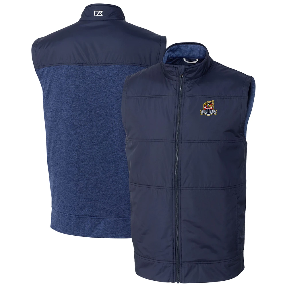 Men's Cutter & Buck Navy Toledo Mud Hens Stealth Hybrid Quilted Full-Zip Windbreaker Vest
