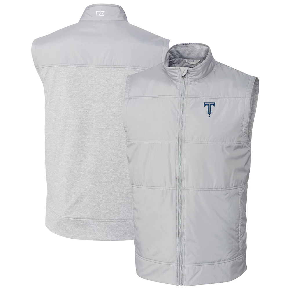 Men's Cutter & Buck Gray Tulsa Drillers Stealth Hybrid Quilted Full-Zip Windbreaker Vest