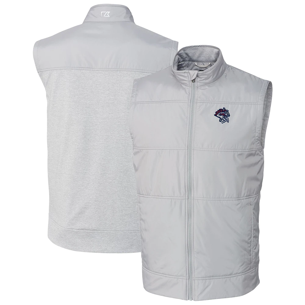 Men's Cutter & Buck Gray Binghamton Rumble Ponies Stealth Hybrid Quilted Full-Zip Windbreaker Vest