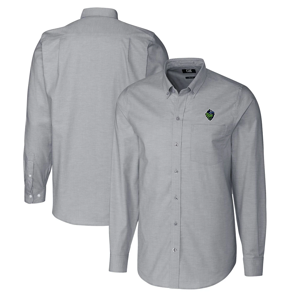 Men's Cutter & Buck Charcoal Hillsboro Hops Oxford Stretch Long Sleeve Button-Down Dress Shirt