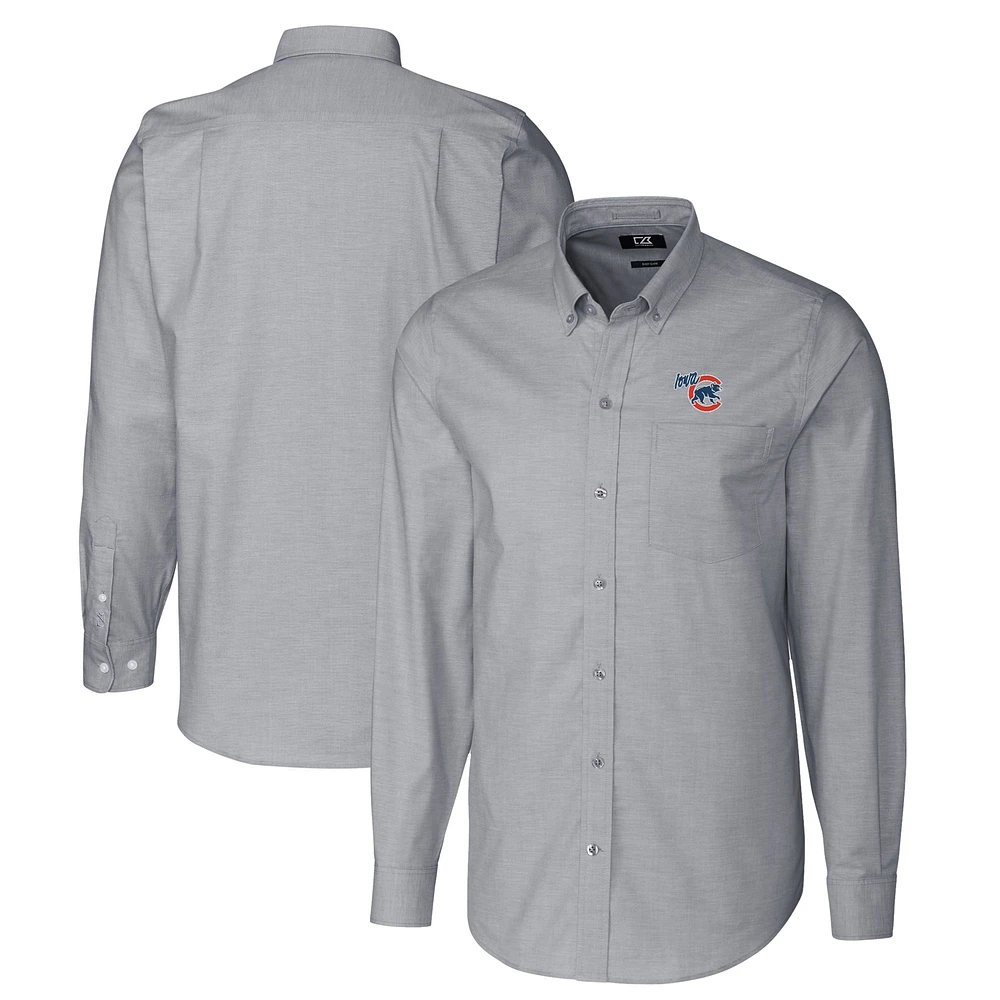 Men's Cutter & Buck Charcoal Iowa Cubs Oxford Stretch Long Sleeve Button-Down Dress Shirt