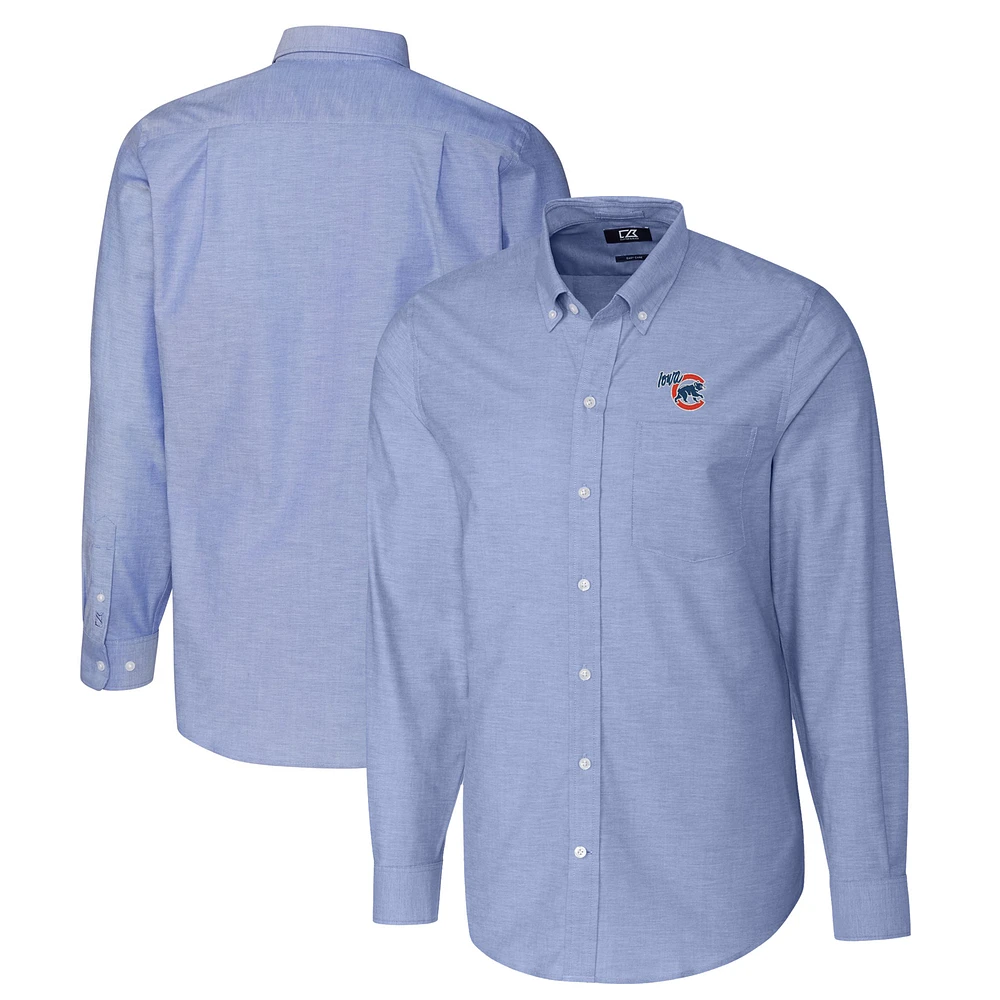 Men's Cutter & Buck Blue Iowa Cubs Oxford Stretch Long Sleeve Button-Down Dress Shirt