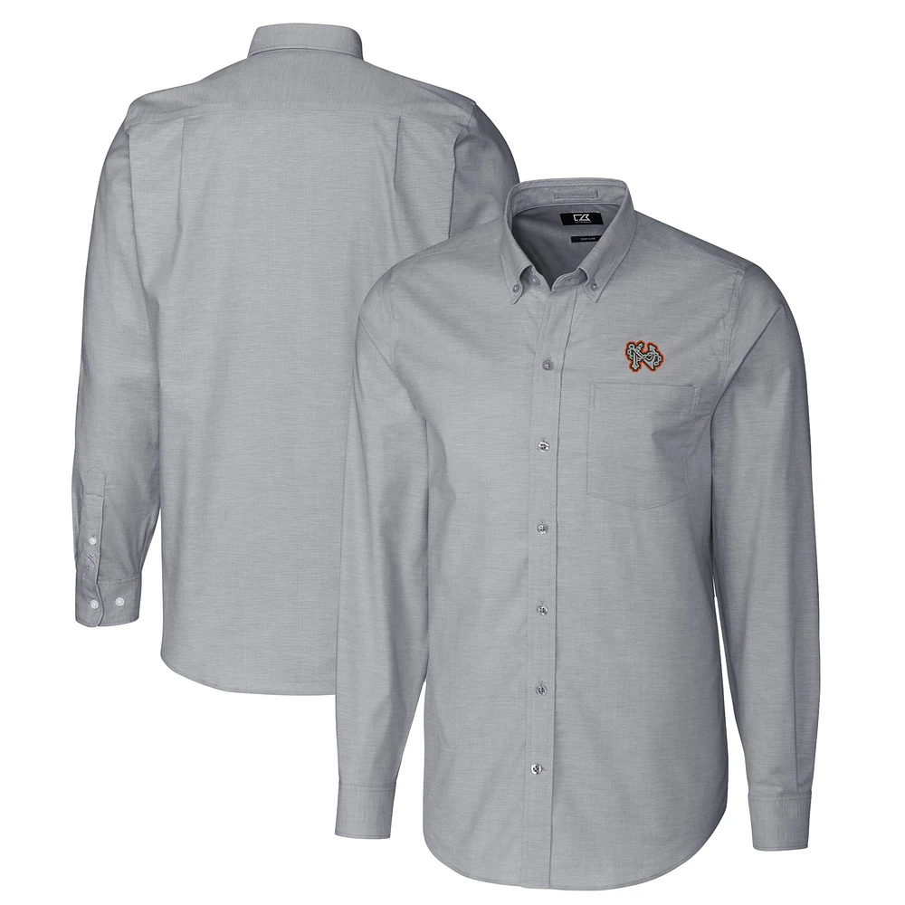 Men's Cutter & Buck Charcoal Norfolk Tides Oxford Stretch Long Sleeve Button-Down Dress Shirt
