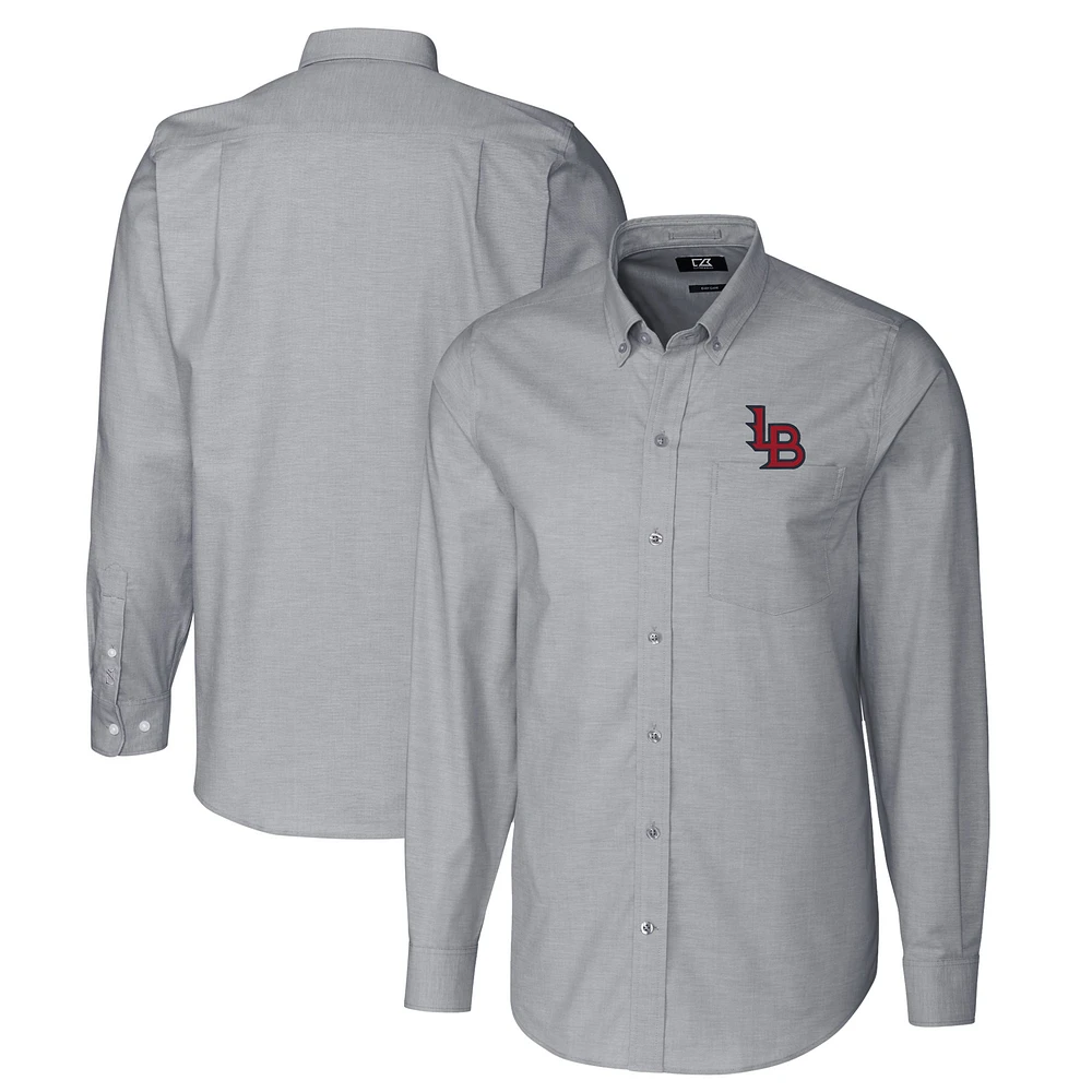 Men's Cutter & Buck Charcoal Louisville Bats Oxford Stretch Long Sleeve Button-Down Dress Shirt