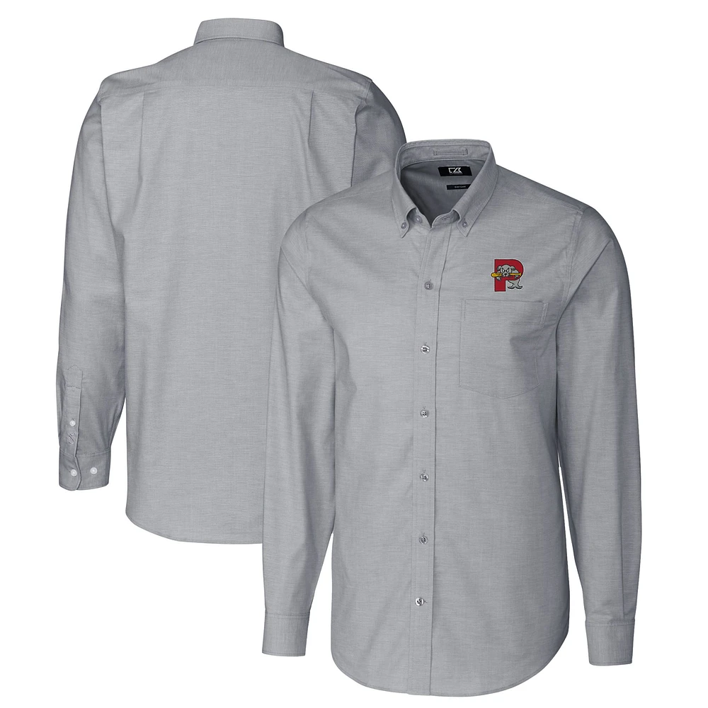 Men's Cutter & Buck Charcoal Portland Sea Dogs Oxford Stretch Long Sleeve Button-Down Dress Shirt