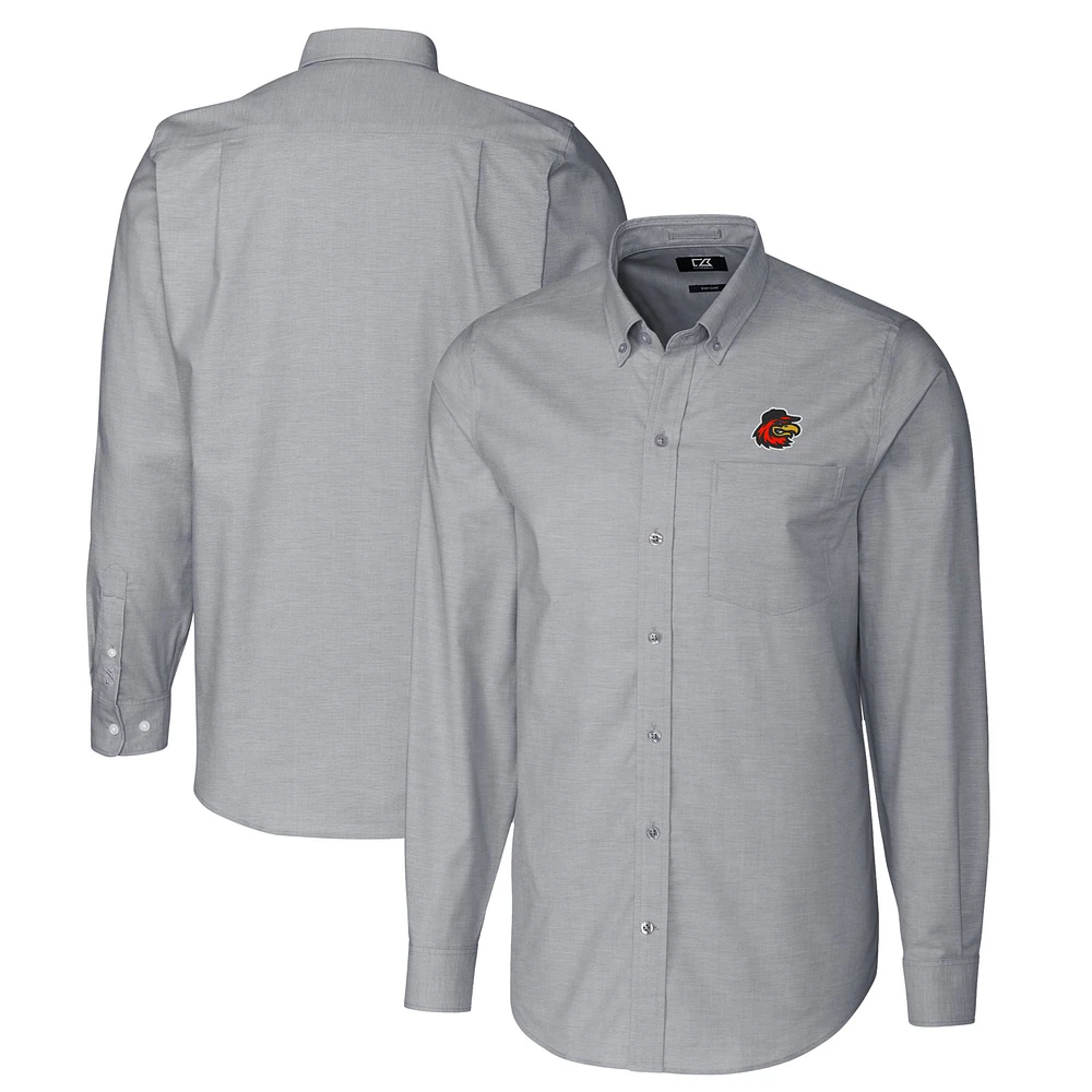 Men's Cutter & Buck Charcoal Rochester Red Wings Oxford Stretch Long Sleeve Button-Down Dress Shirt
