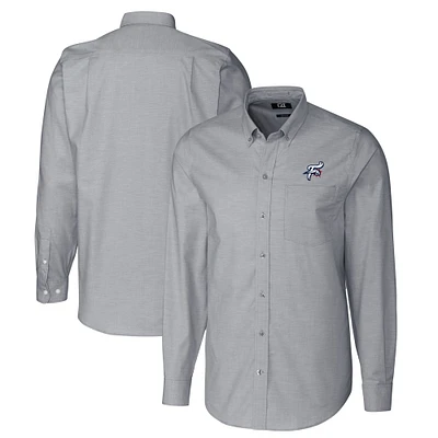 Men's Cutter & Buck Charcoal Reading Fightin Phils Oxford Stretch Long Sleeve Button-Down Dress Shirt