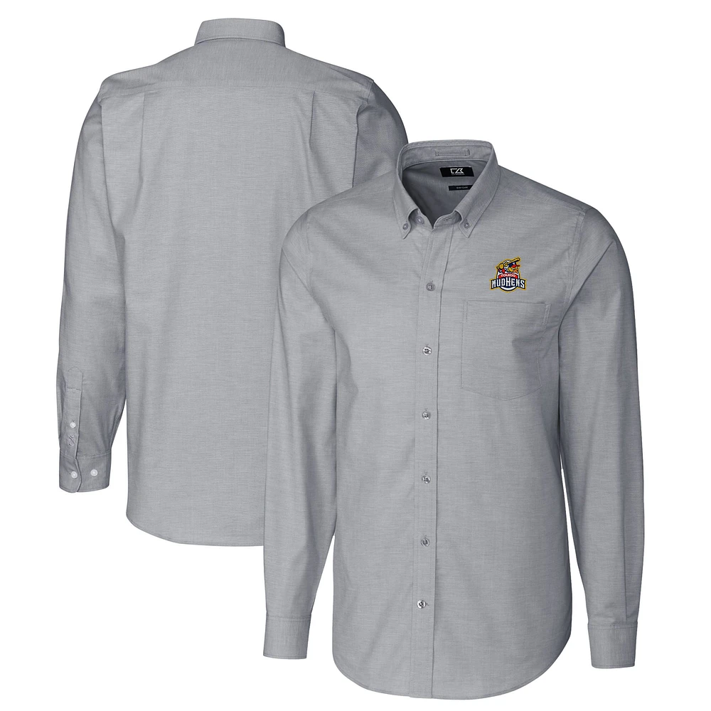 Men's Cutter & Buck Charcoal Toledo Mud Hens Oxford Stretch Long Sleeve Button-Down Dress Shirt