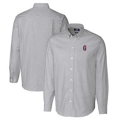 Men's Cutter & Buck Charcoal Greenville Drive Oxford Stretch Stripe Long Sleeve Button-Down Dress Shirt