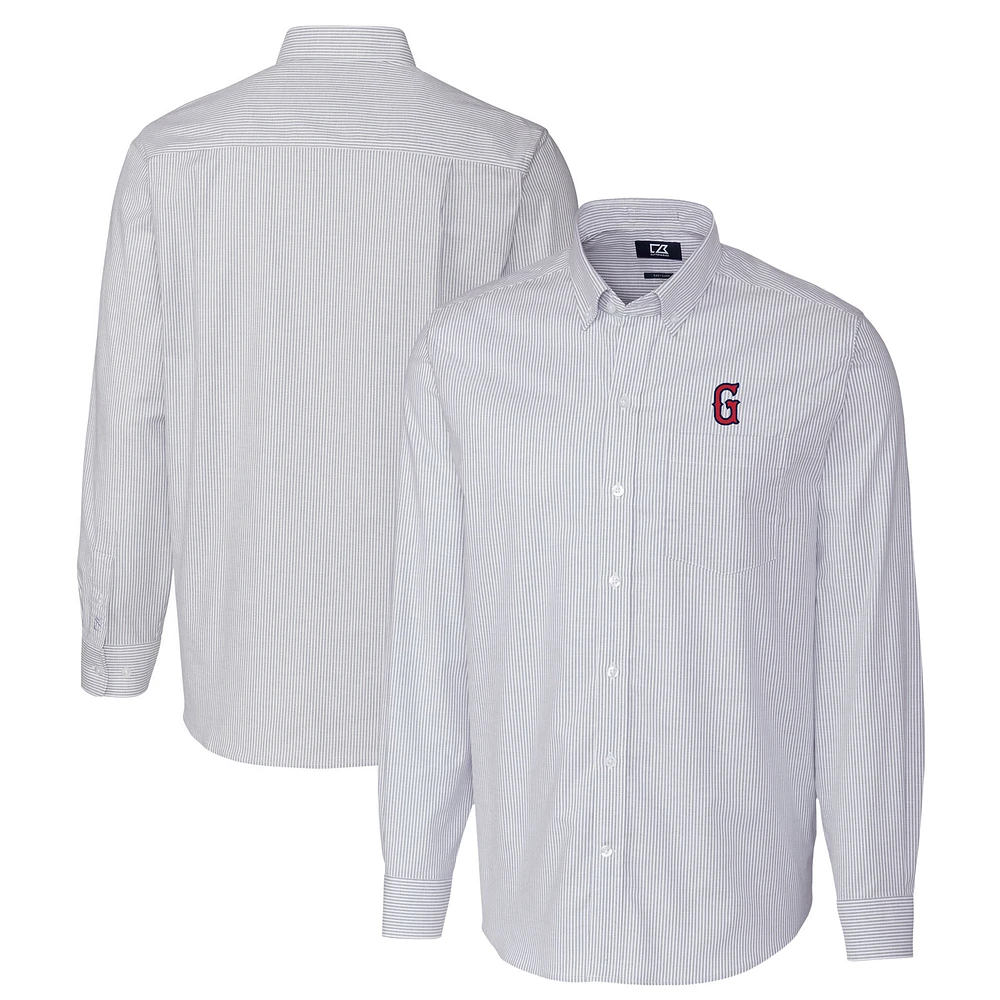Men's Cutter & Buck Light Blue Greenville Drive Oxford Stretch Stripe Long Sleeve Button-Down Dress Shirt