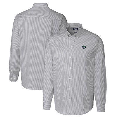 Men's Cutter & Buck Charcoal Gwinnett Stripers Oxford Stretch Stripe Long Sleeve Button-Down Dress Shirt
