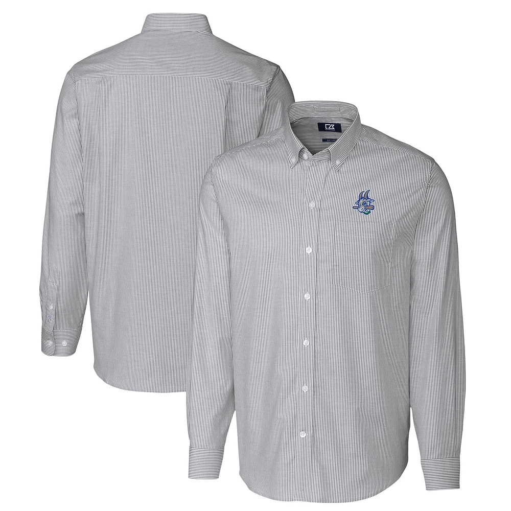Men's Cutter & Buck Charcoal Hartford Yard Goats Oxford Stretch Stripe Long Sleeve Button-Down Dress Shirt