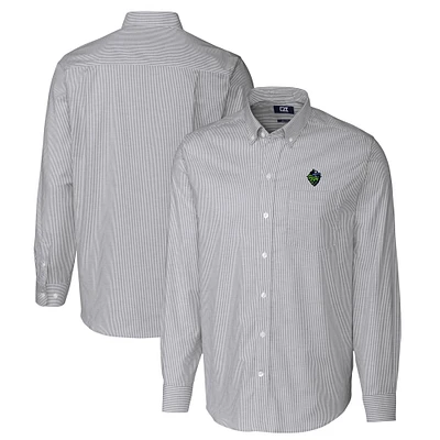 Men's Cutter & Buck Charcoal Hillsboro Hops Oxford Stretch Stripe Long Sleeve Button-Down Dress Shirt