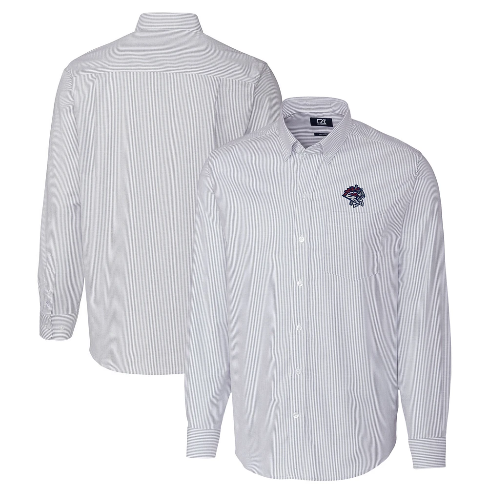 Men's Cutter & Buck Light Blue Binghamton Rumble Ponies Oxford Stretch Stripe Long Sleeve Button-Down Dress Shirt