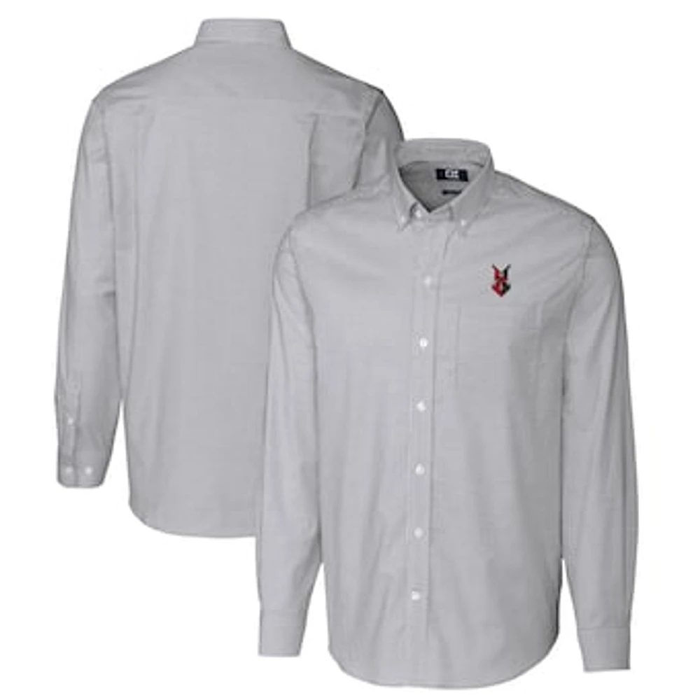 Men's Cutter & Buck Charcoal Indianapolis Indians Oxford Stretch Stripe Long Sleeve Button-Down Dress Shirt