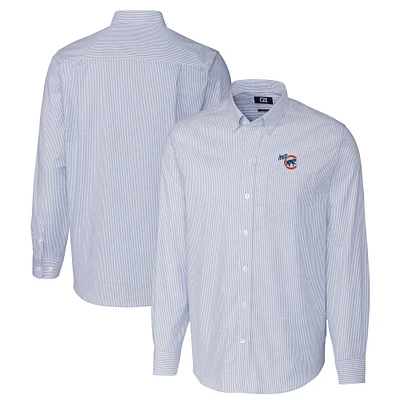 Men's Cutter & Buck Blue Iowa Cubs Oxford Stretch Stripe Long Sleeve Button-Down Dress Shirt