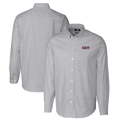 Men's Cutter & Buck Charcoal Lansing Lugnuts Oxford Stretch Stripe Long Sleeve Button-Down Dress Shirt