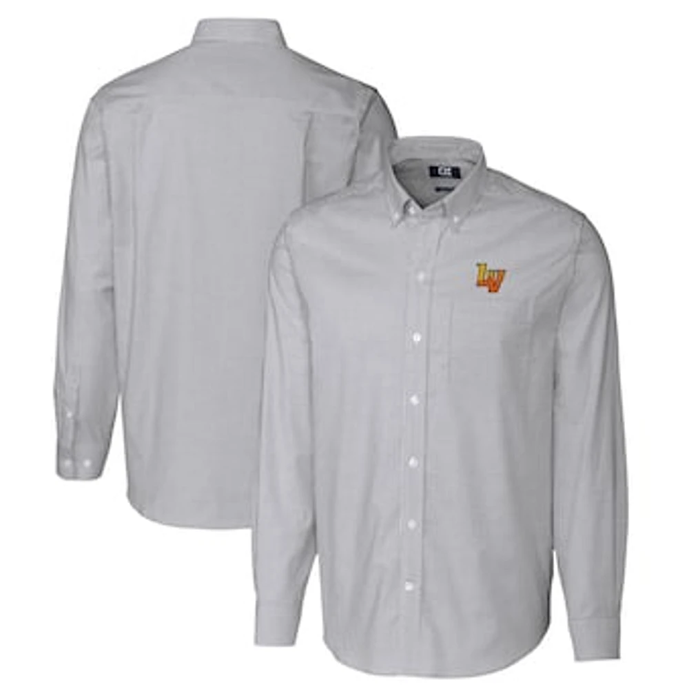 Men's Cutter & Buck Charcoal Las Vegas Aviators Oxford Stretch Stripe Long Sleeve Button-Down Dress Shirt