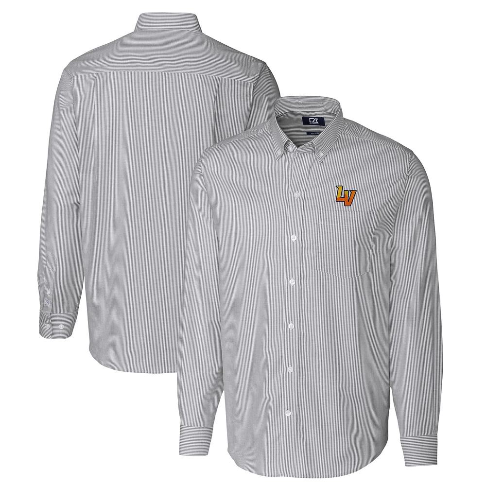 Men's Cutter & Buck Charcoal Las Vegas Aviators Oxford Stretch Stripe Long Sleeve Button-Down Dress Shirt