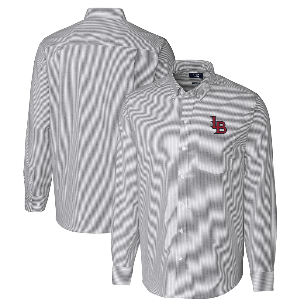 Men's Cutter & Buck Charcoal Louisville Bats Oxford Stretch Stripe Long Sleeve Button-Down Dress Shirt