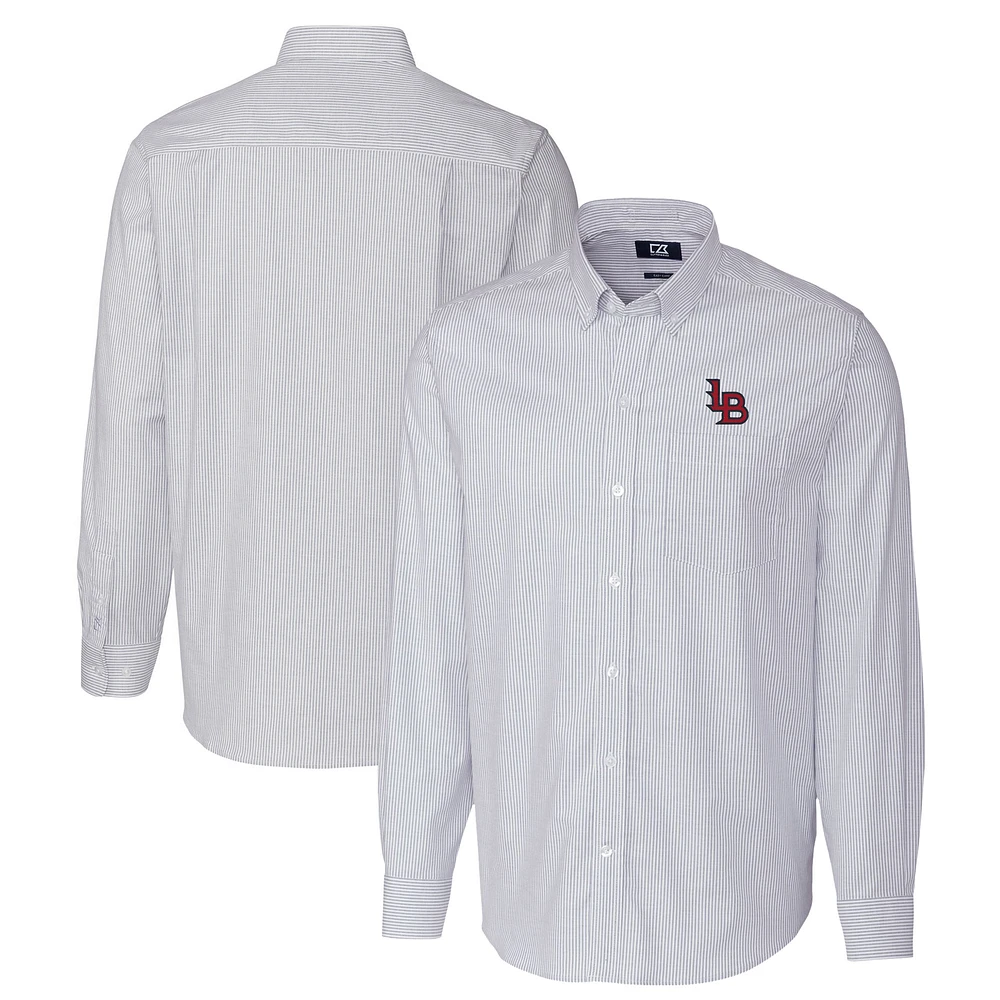 Men's Cutter & Buck Light Blue Louisville Bats Oxford Stretch Stripe Long Sleeve Button-Down Dress Shirt