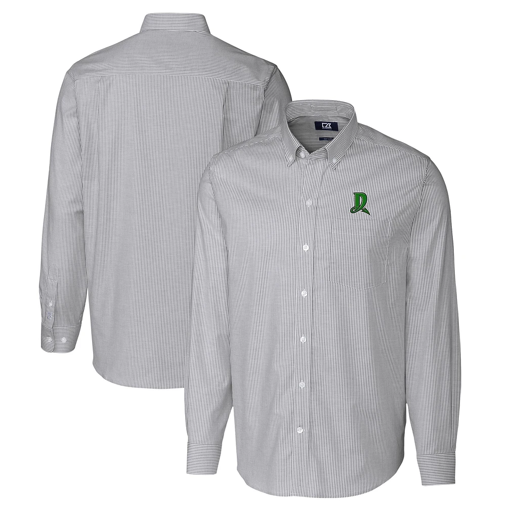 Men's Cutter & Buck Charcoal Dayton Dragons Oxford Stretch Stripe Long Sleeve Button-Down Dress Shirt