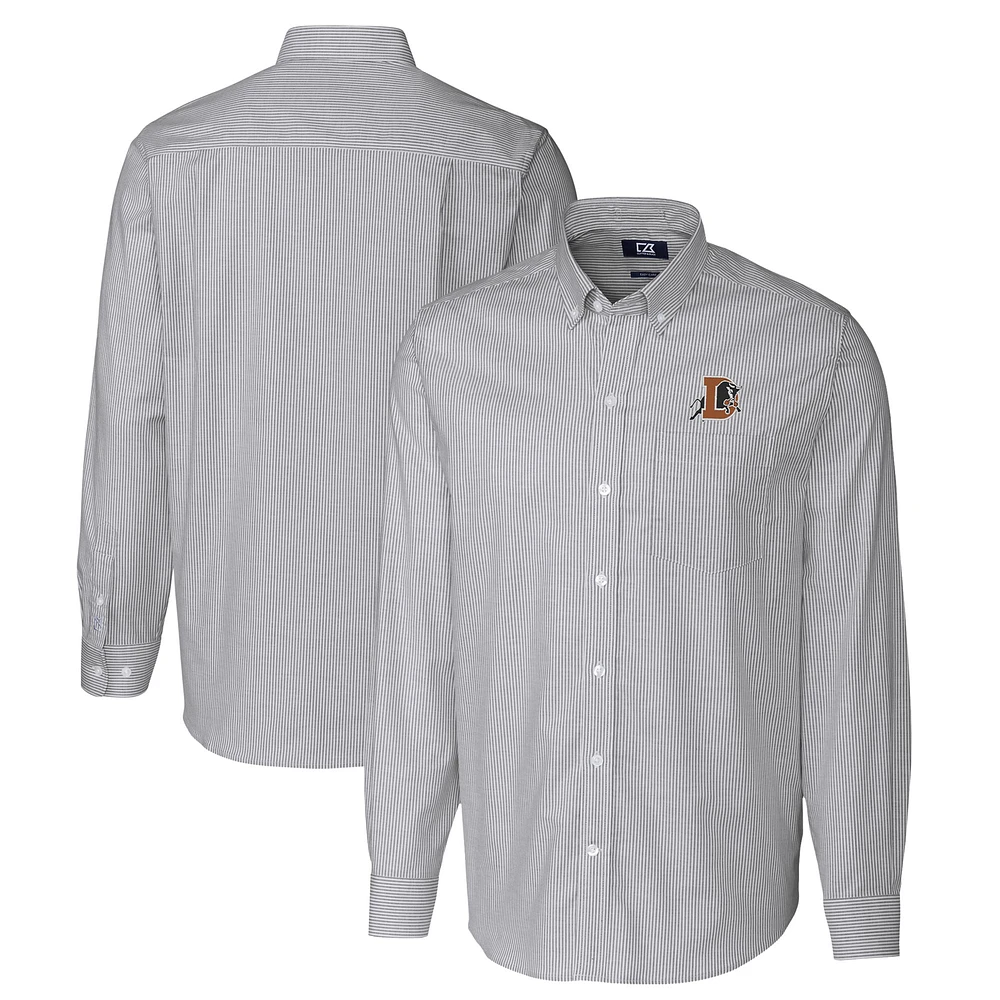 Men's Cutter & Buck Charcoal Durham Bulls Oxford Stretch Stripe Long Sleeve Button-Down Dress Shirt