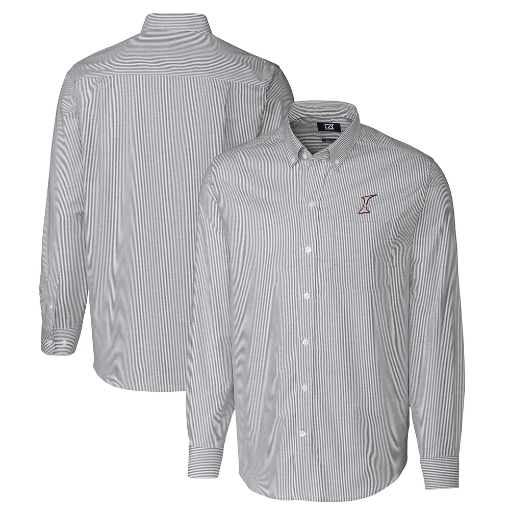 Men's Cutter & Buck Charcoal Albuquerque Isotopes Oxford Stretch Stripe Long Sleeve Button-Down Dress Shirt