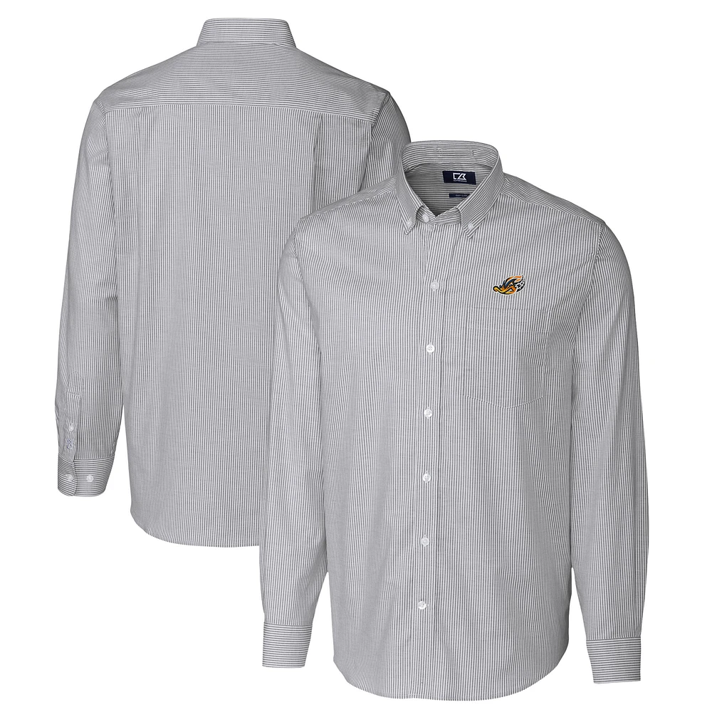 Men's Cutter & Buck Charcoal Akron RubberDucks Oxford Stretch Stripe Long Sleeve Button-Down Dress Shirt